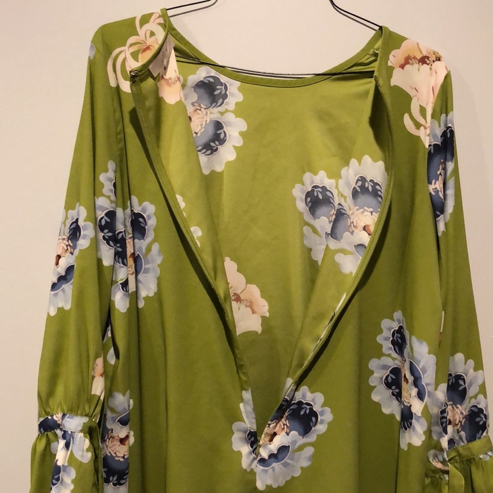 LOFT Floral Long Sleeve Green Midi Dress - Picture 7 of 7